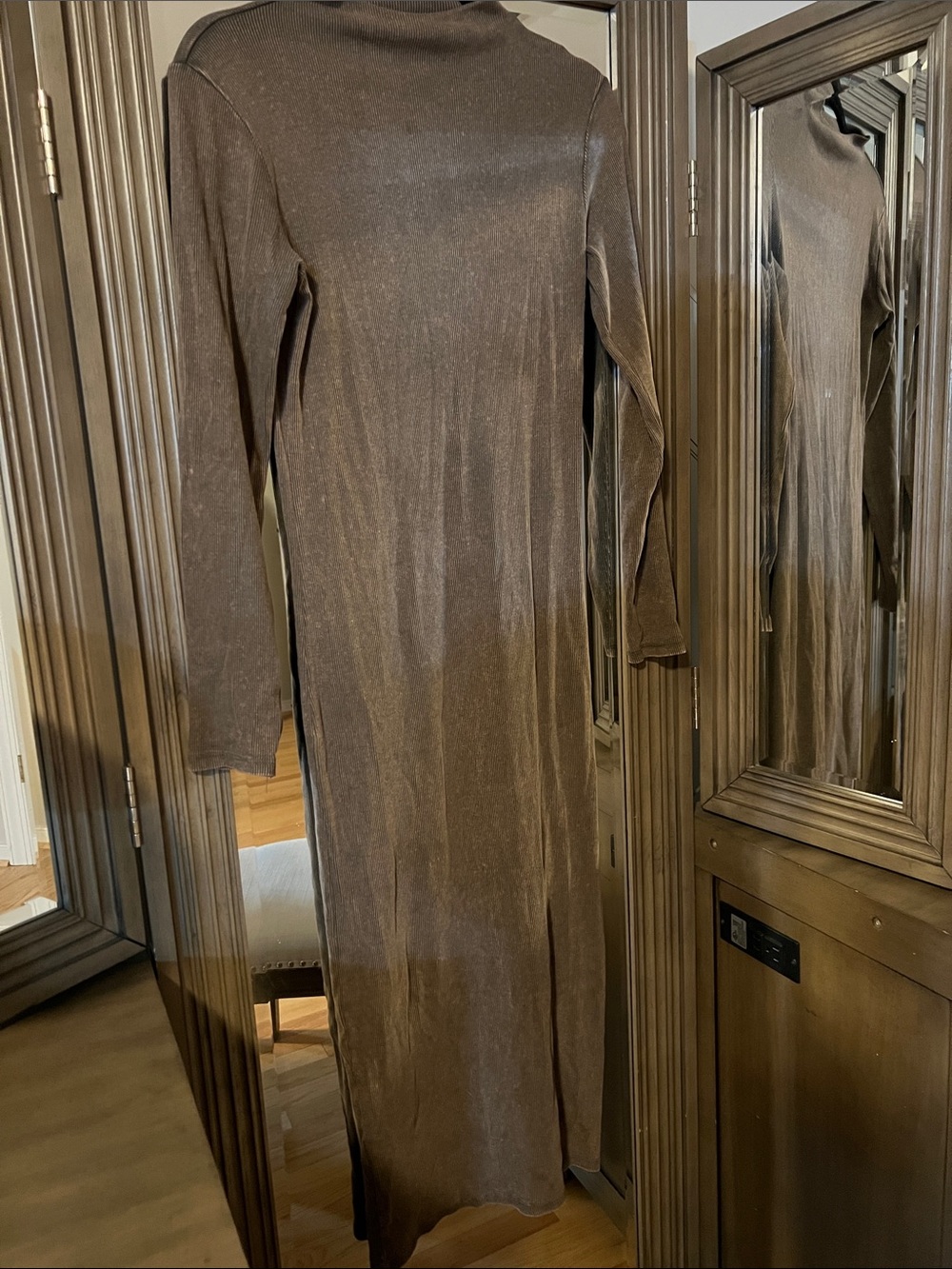 Zara Brown Long Sleeve Brown Dress